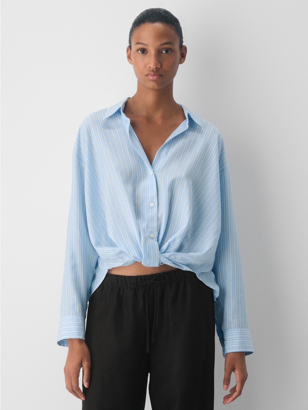 Aritzia Little Moon Blue and White Striped Shirt